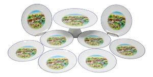 Vintage Countryside Illustration Cake Pedestal and Serving Plates - Set of 9