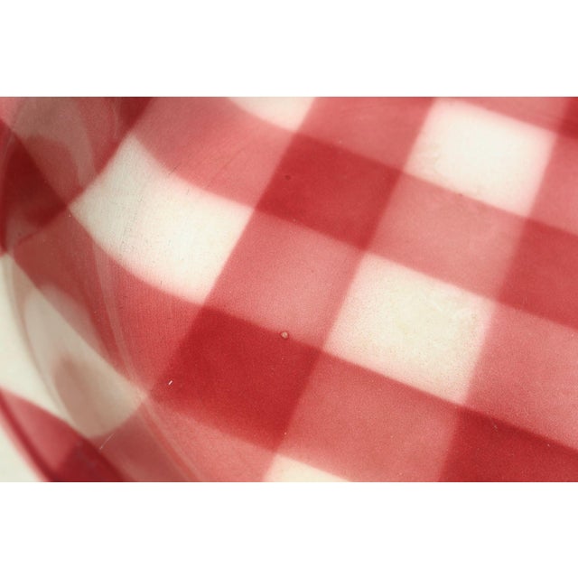 Vintage French Raspberry Tartan Plaid Porcelain Bowl by Faïencerie Givors For Sale - Image 10 of 15