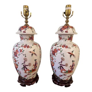 Pair of Chinoiserie Ginger Jar Porcelain Lamps For Sale