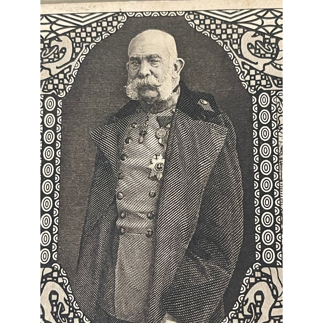Antique Austrian portrait postcard from Wien Werkstate Secession 1909 of emperor Franz Jozef, framed.