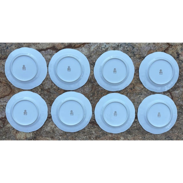 Vintage Set of 8 French Hand Painted Cherubs Gold Gilt Green Porcelain Dinner Plates For Sale - Image 11 of 12