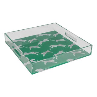 Scalamandre Maison by Port 68 Leaping Cheetah Teal Acrylic Tray For Sale