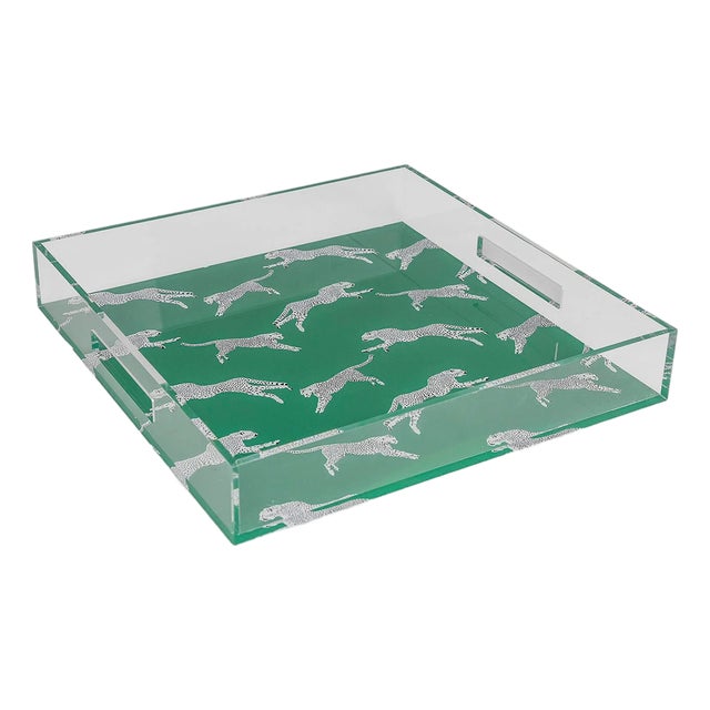 Scalamandre Maison by Port 68 Leaping Cheetah Teal Acrylic Tray For Sale
