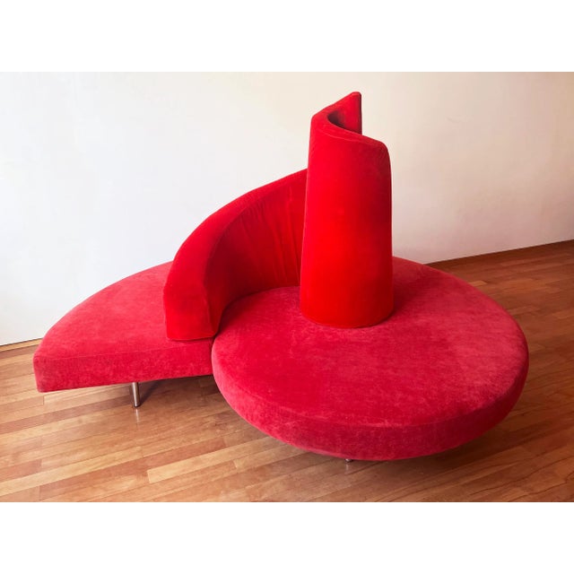 Edra Tatlin Sofa Loveseat by Mario Cananzi + Roberto Semprini, Red Velvet Italy, 1981 For Sale - Image 10 of 12