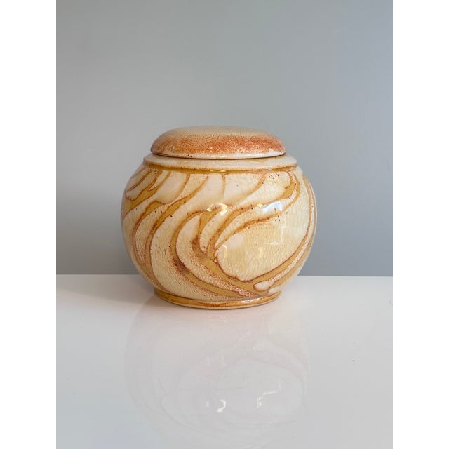 Studio Ceramic Lidded Box with Shino-Inspired Flowing Glaze in Honey, Cream and Iron Red, Germany, 1970s For Sale - Image 16 of 16