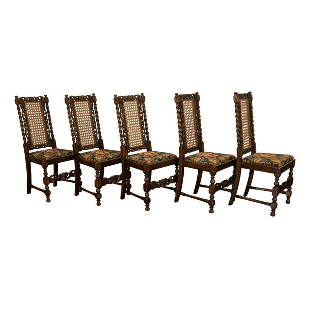 Antique 19thC Set 6 Carved Caned Jacobean Barley Twist Walnut Dining Chairs 1870 For Sale - Image 10 of 18