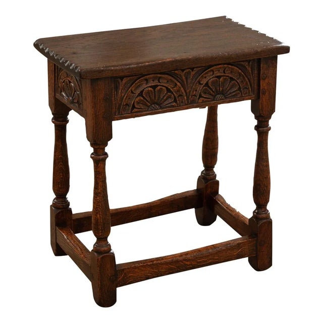 Brown 19th Century English Carved Oak Joint Stool For Sale - Image 8 of 9