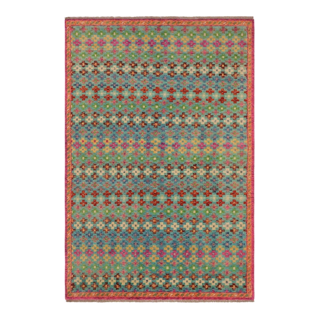 Eclectic Balochi Blue/Orange Wool Rug - 4'10''x8'3'' For Sale