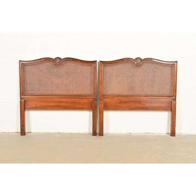 Henredon French Provincial Louis XV Carved Walnut and Cane Twin Size Headboards, Pair For Sale - Image 9 of 9