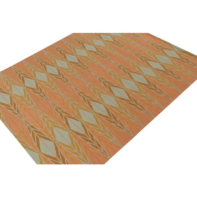 Rug & Kilim Rug & Kilim’s Scandinavian Style kilim in Orange, Gold & Blue Geometric Pattern - 3x14 For Sale - Image 4 of 7