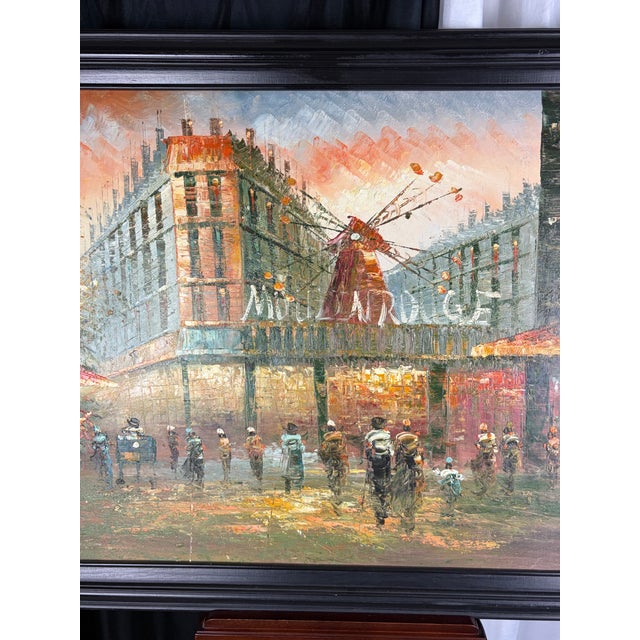 Gold Mid‑Century Paris “Moulin Rouge at Dusk” Original Impasto Oil Painting — Signed C. Kany For Sale - Image 8 of 10