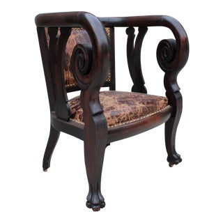 Empire Mahogany Ball Claw Rolled Arm Chair For Sale