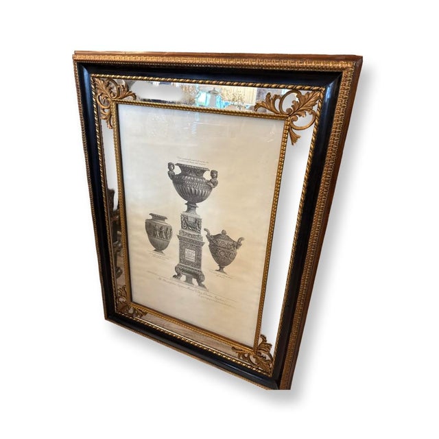 Giovanni (Cavalier) Battista Piranesi Early 20th Century Vintage Italian Architectural Print Framed With Wood and Mirror by G. Piranesi. For Sale - Image 4 of 5