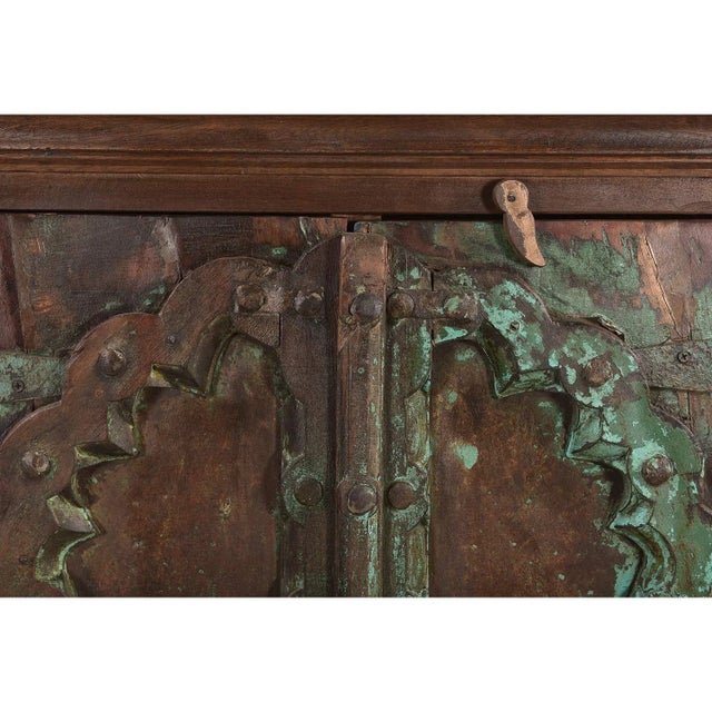 Wood 1960s Handcrafted Reclaimed Wood Storage Cabinet | Antique Indian Door Upcycled Entryway Credenza | Farmhouse Nightstand | Boho Bedroom Decor For Sale - Image 7 of 7