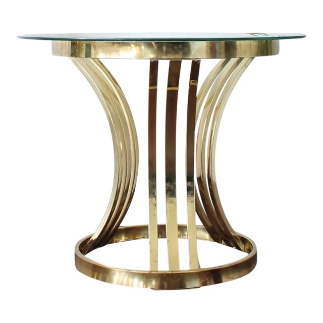 Vintage 1980s Art Deco Brass Side Table For Sale