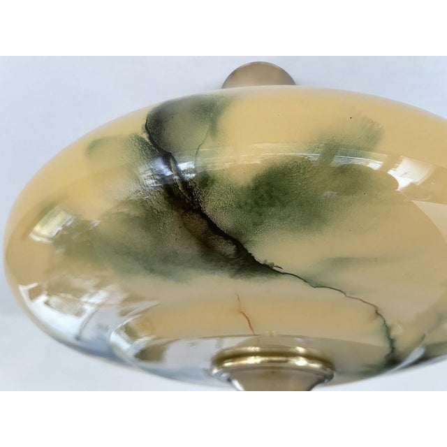 Art Deco Pendant Light in Amber Green Marble Glass, 1930s For Sale - Image 16 of 18