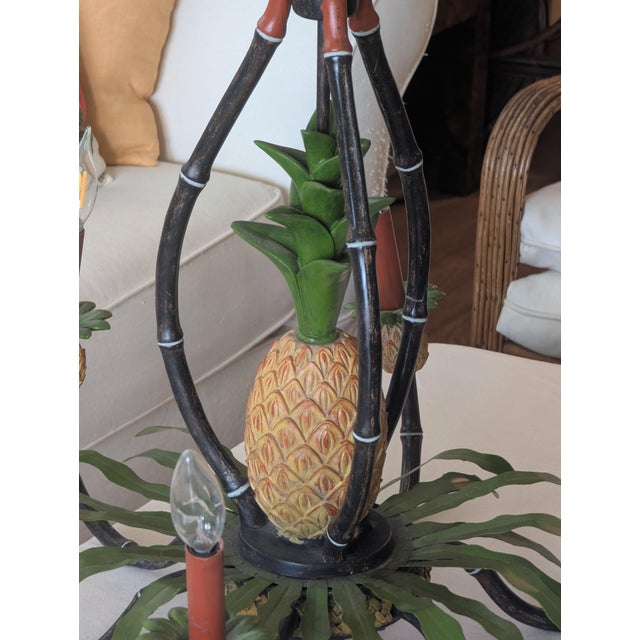 Late 20th Century Vintage British Colonial Pineapple & Faux Bamboo Chandelier — Artist-Repainted by Anne Yates Burst, Indies Landing, Winter Park Fl For Sale - Image 5 of 16