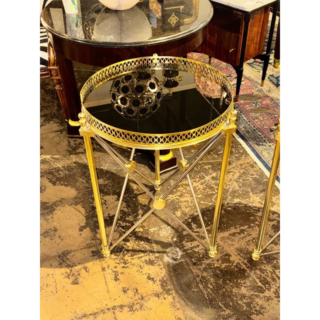 Transitional Pair of Jansen Design Steel and Brass Side Tables For Sale - Image 3 of 8