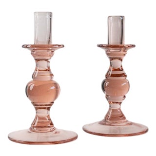 Vintage Peach Glass Candleholders, Italy, 1980s, Set of 2 For Sale