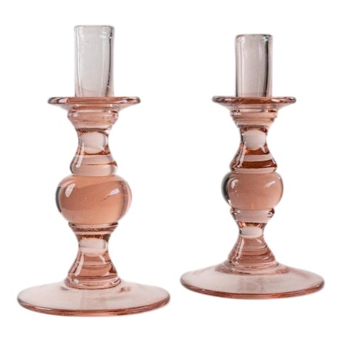 Vintage Peach Glass Candleholders, Italy, 1980s, Set of 2 For Sale
