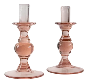 Vintage Peach Glass Candleholders, Italy, 1980s, Set of 2