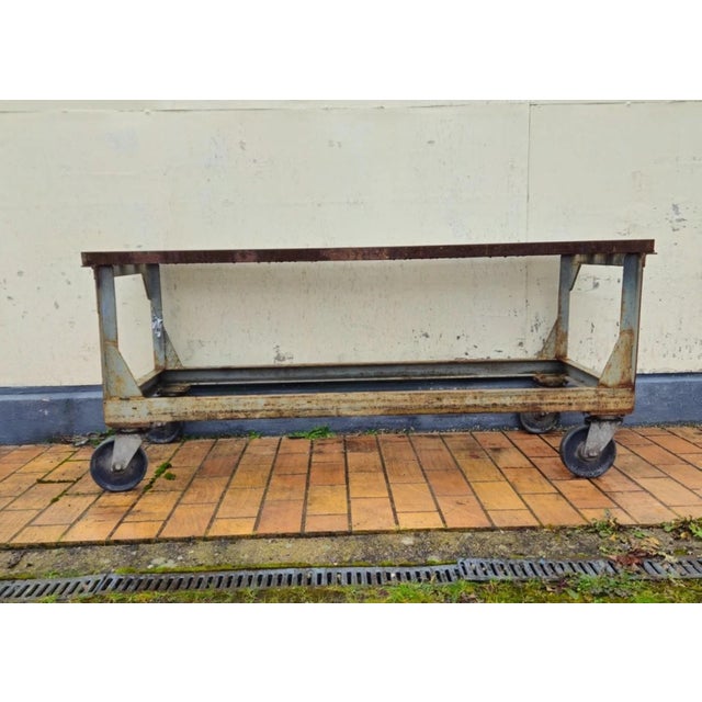 Mid-20th Century Industrial Metal Workbench on Casters For Sale - Image 4 of 7