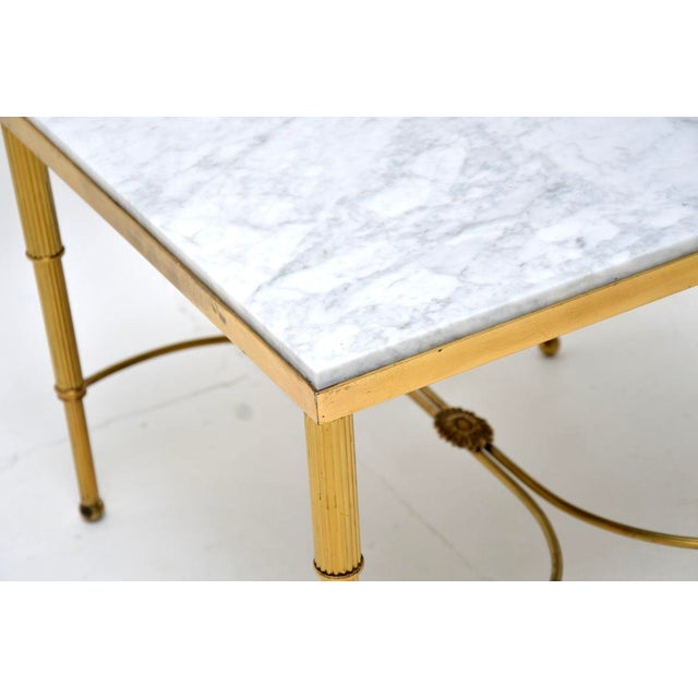 Metal Vintage French Brass and Marble Coffee Table, 1950 For Sale - Image 7 of 10
