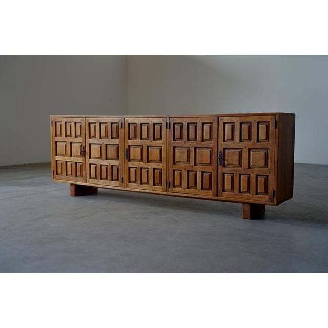 Wood Brutalist Spanish Oak Sideboard - Spain 1960s For Sale - Image 7 of 11