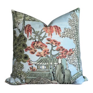Thibaut Asian Scenic Pillow Cover in Coral, 22x22 Pillow For Sale