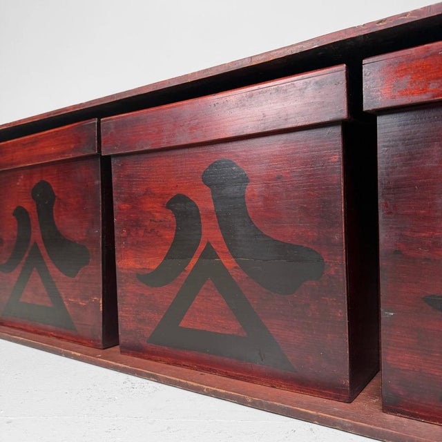 Antique Japanese Chochin-Bako Lantern Storage Boxes in Wall Rack, 1860s, Set of 4 For Sale - Image 4 of 17