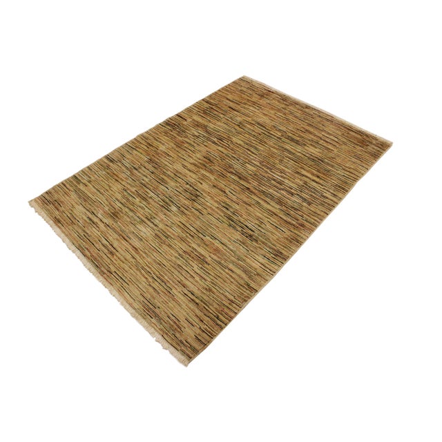 Abstract Bohemian Gabbeh Tan/Black Wool Rug - 4'0'' X 5'9'' For Sale - Image 3 of 10