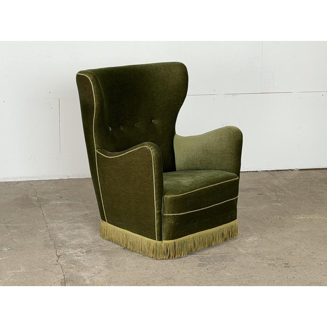 Mid-Century Modern Scandinavian Wingback Lounge Chair in Green Velvet, 1950s For Sale - Image 13 of 13