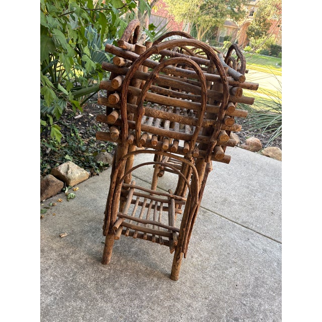 1990s Bentwood Plant Stand, Vintage Handmade With Willow Folk Art (2) Two-Tier Rustic Twig For Sale - Image 5 of 12
