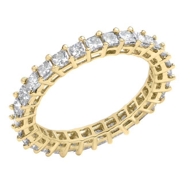 14K Yellow Gold 2.00 Cttw Shared Prong Set Princess Cut Diamond Eternity Band Ring (J-K Color, SI1-SI2 Clarity) - Ring - Size 7 For Sale