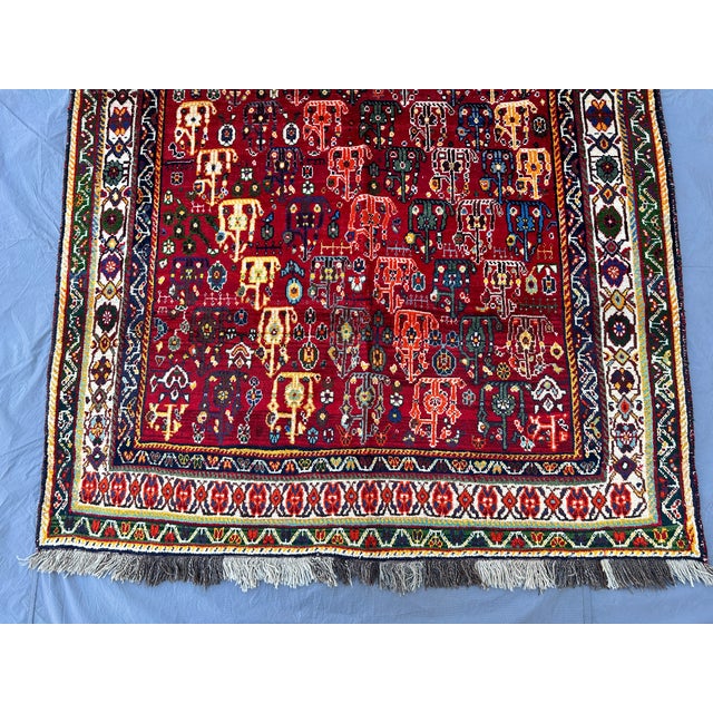 Textile Red Shiraz Boteh Hand-Knotted Wool Rug - 8'1" X 5'6" For Sale - Image 7 of 12