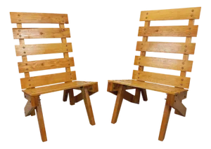 Set of Vintage Brutalist Wooden Slatted Armchairs, 1960s