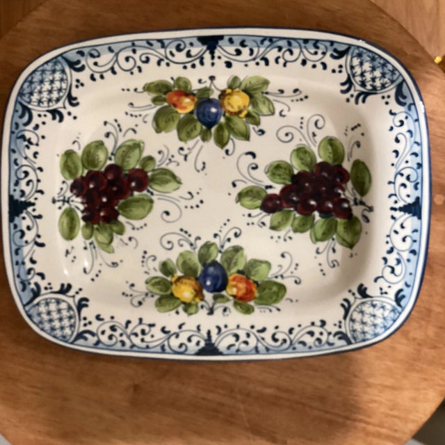 Vintage Orvieto Ceramic Rectangular Platter with Hand Painted Grape & Fruit Motifs, Artist Signed Italy For Sale - Image 9 of 12