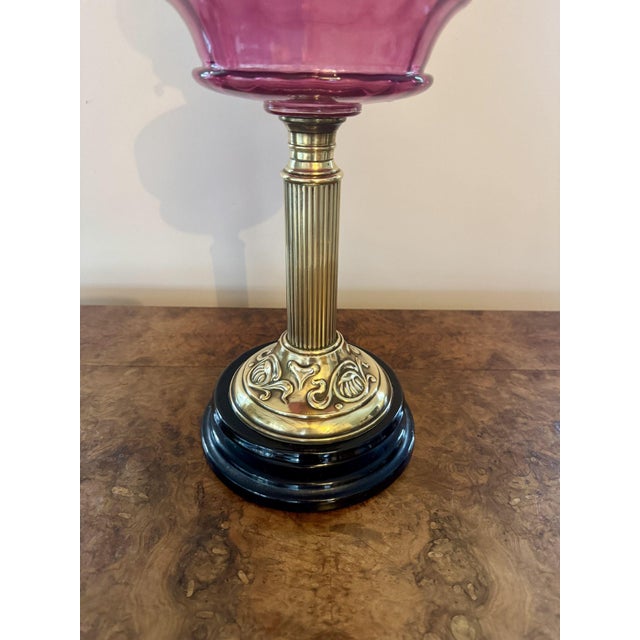 Antique Victorian Cranberry Glass Oil Lamp, 1860 For Sale - Image 4 of 6