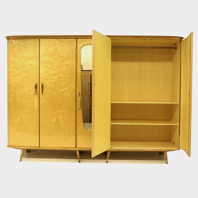 Large Mid-Century Modern 5-Door Wardrobe in Flamed Maple, 1950s For Sale - Image 4 of 8