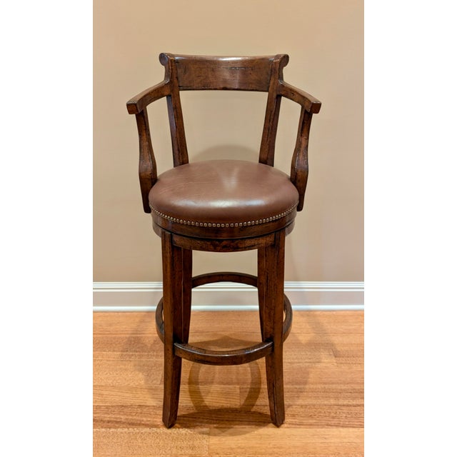 Alder & Co Swivel Bar Stools With Leather Seats For Sale - Image 4 of 10