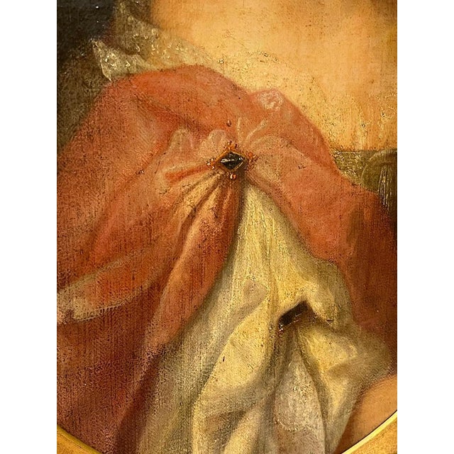 Antique portrait / oil painting of a noblewoman, France 18th Century Painting painted oil on canvas, oval stretcher....