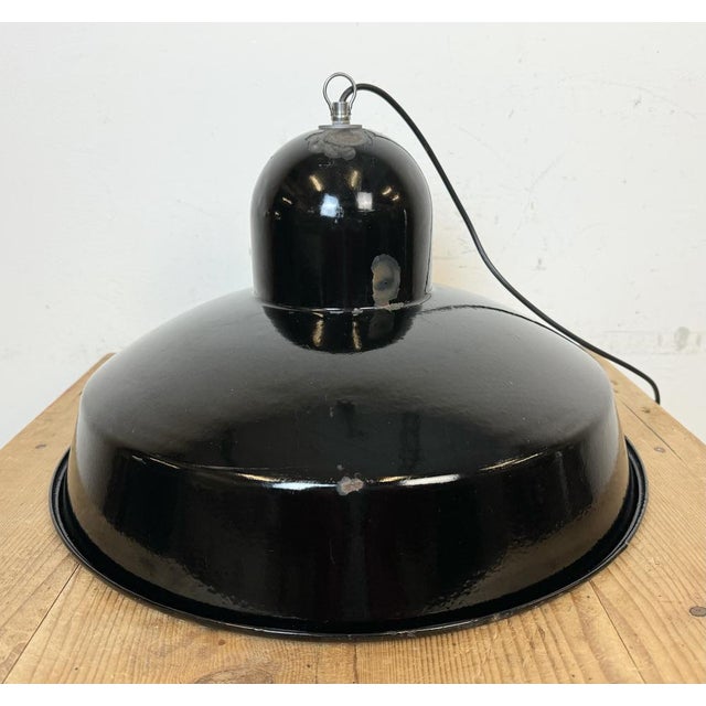 Industrial Black Enamel Factory Pendant Lamp, 1960s For Sale - Image 9 of 16