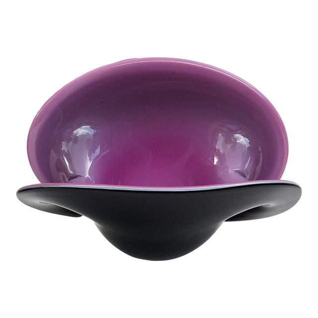 Vintage Murano Large Purple Black Italian Art Glass Double Position Clam Seashell Centerpiece Bowl Flower Vase For Sale