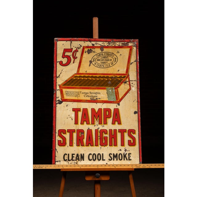 Vintage "Tampa Straights" Tin Litho Cigar Advertising Sign For Sale - Image 10 of 10