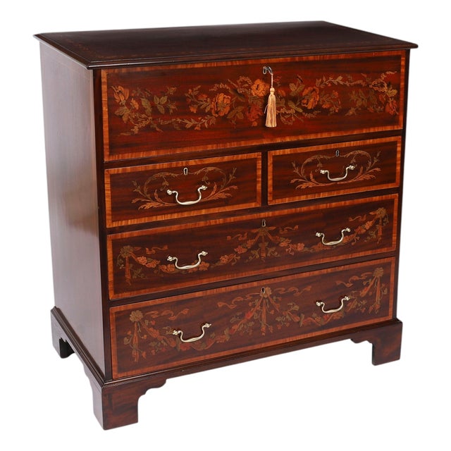 Antique Early George II Inlaid Mahogany Chest with Secretaire, 18th Century For Sale