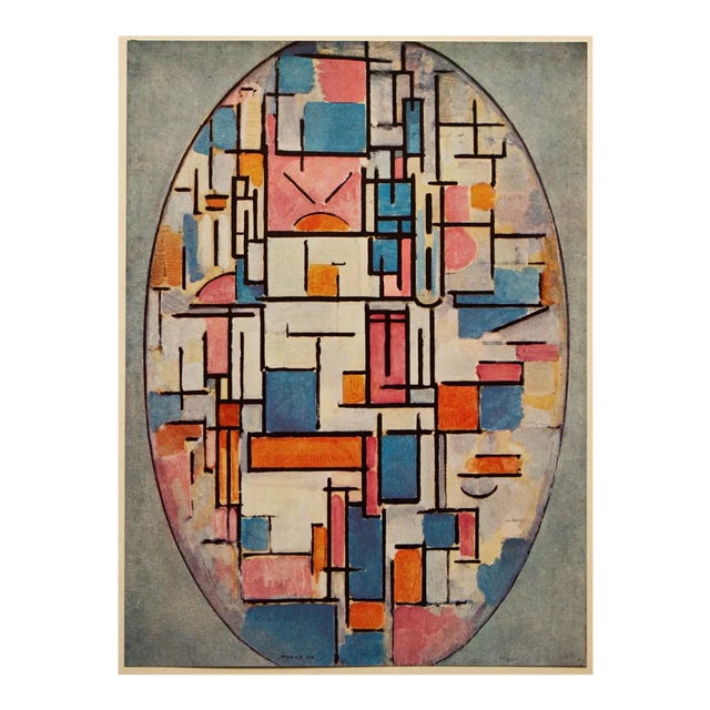 1958 After Piet Mondrian "Color Squares in Oval" Vintage Full-Color Print From England For Sale