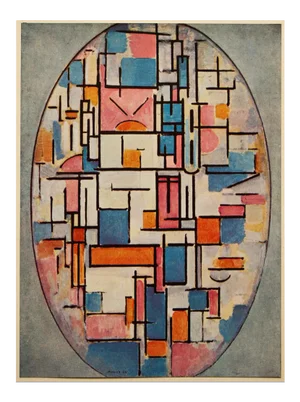 1958 After Piet Mondrian "Color Squares in Oval" Vintage Full-Color Print From England