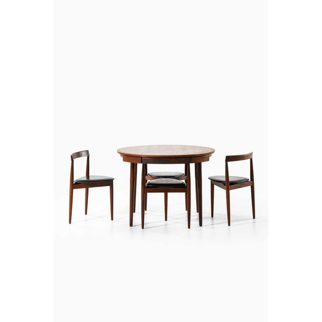 Dining Table and Chairs in Teak and Leather attributed to Hans Olsen for Frem Røjle, 1960s, Set of 5 For Sale - Image 6 of 9