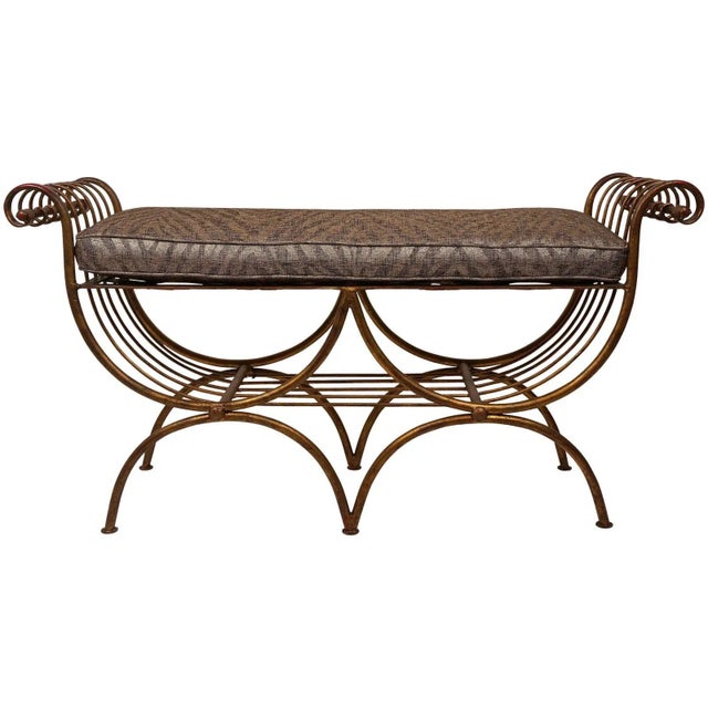 1960s Bench & Tiger Cushion Italian Florentine Hollywood Regency For Sale - Image 11 of 12