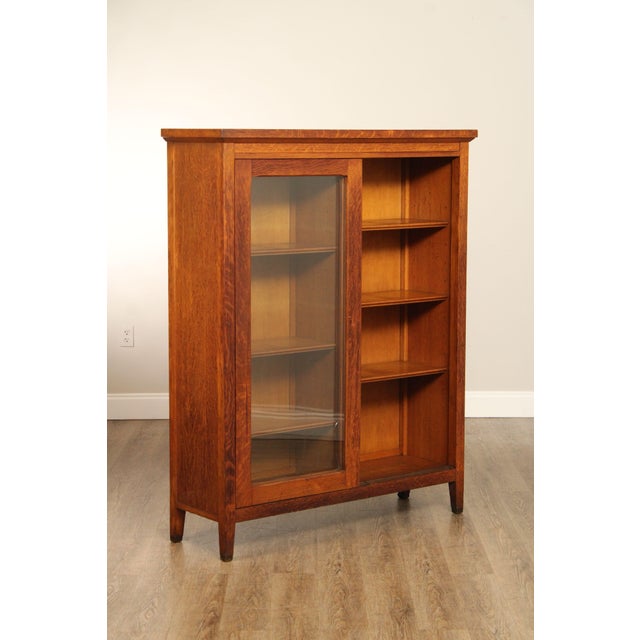 1910s Antique Mission Oak Sliding Glass Door Bookcase For Sale - Image 5 of 18